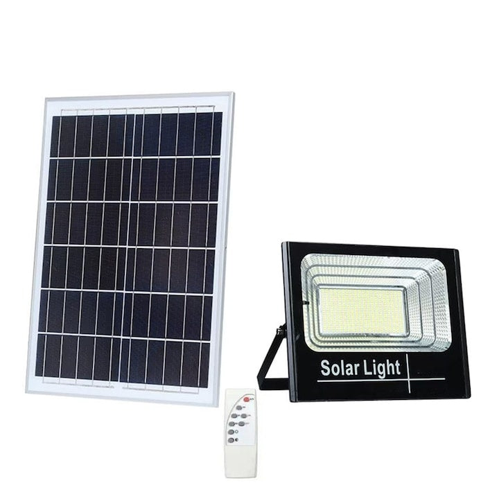 Proiector Solar LED cu Panou Separat, 60W, Telecomandă, Lampă Exterior pentru Siguranță ZanaCasei.Ro