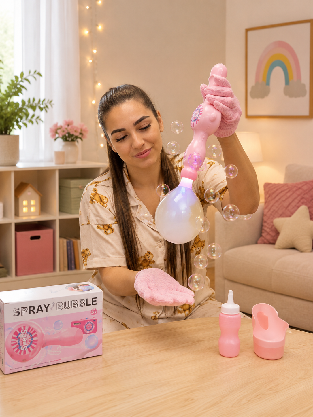 Masina de Bule de Fum Magic – Bagheta cu Efect de Ceata, Lumina Roz LED ZanaCasei.Ro