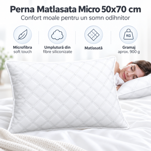 Pernă Matlasată Micro 50x70 cm – Microfibră Soft Touch, Umplutură din Fibre Siliconizate (set de 2)