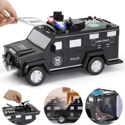 Pușculiță interactivă pentru bani, design camion blindat de poliție pentru copii cu efecte de lumină și sunet MelekMag