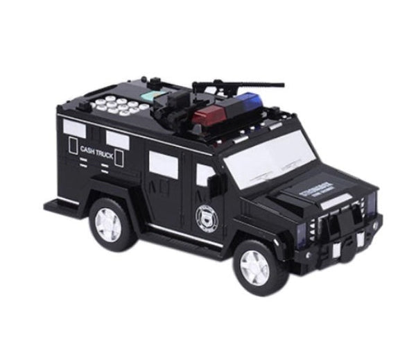 Pușculiță interactivă pentru bani, design camion blindat de poliție pentru copii cu efecte de lumină și sunet MelekMag