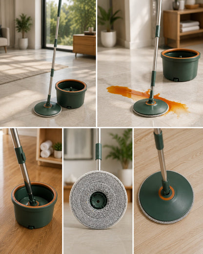 Mop Rotativ 360° Zâna Casei® Deluxe – Găleată, 4 Lavete, Separare Apă Curată/Murdară, Tijă Inox ZanaCasei.Ro