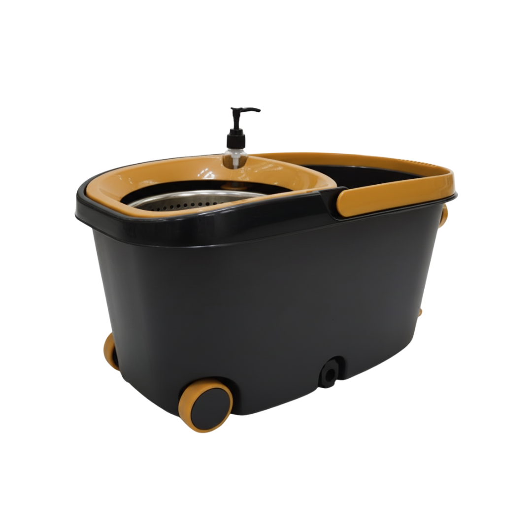 Mop Zâna Casei® Luxor – Set Premium cu 4 Rezerve pentru Diferite Suprafețe, Perie și Cuva din Inox, Coadă Telescopică 130 cm ZanaCasei.Ro