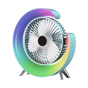 Mini aer conditionat cu ventilatie, cu 5 moduri de iluminare LED, ajustabil 180°, alimentare USB-C, portabil, pentru masa sau birou