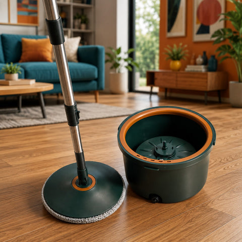 Mop Rotativ 360° Zâna Casei® Deluxe – Găleată, 4 Lavete, Separare Apă Curată/Murdară, Tijă Inox ZanaCasei.Ro