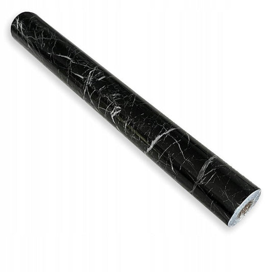 Folie autoadeziva pentru mobila cu model marmura neagra, autocolant decorativ PVC, 60 x 300 cm ZanaCasei.Ro
