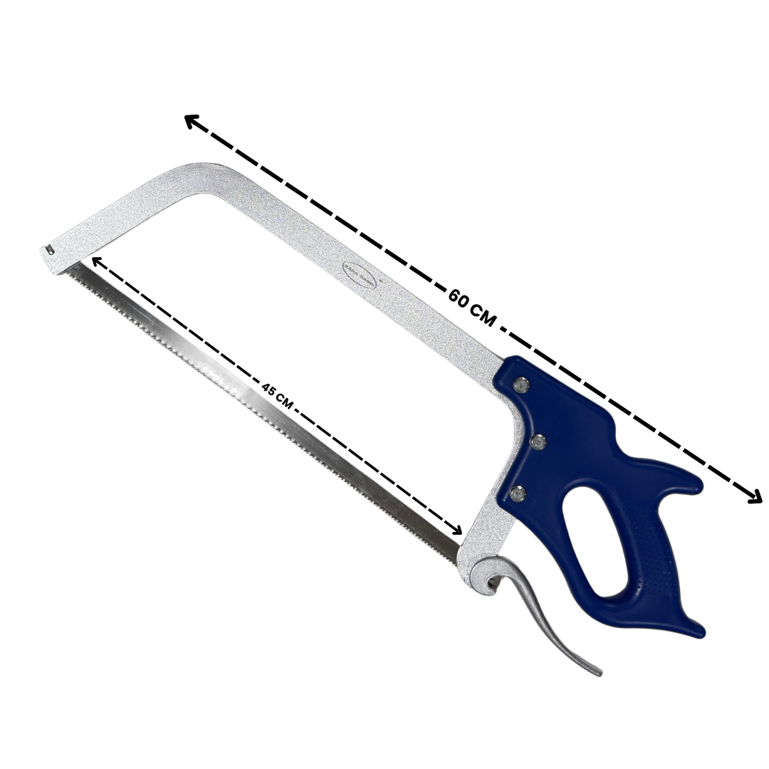 Set profesional pentru transare carne si oase ZanaCasei – Fierastrau inox 45 cm + Manusa anti-taiere + Cutit aventura Full Tang, teaca inclusa ZanaCasei.Ro