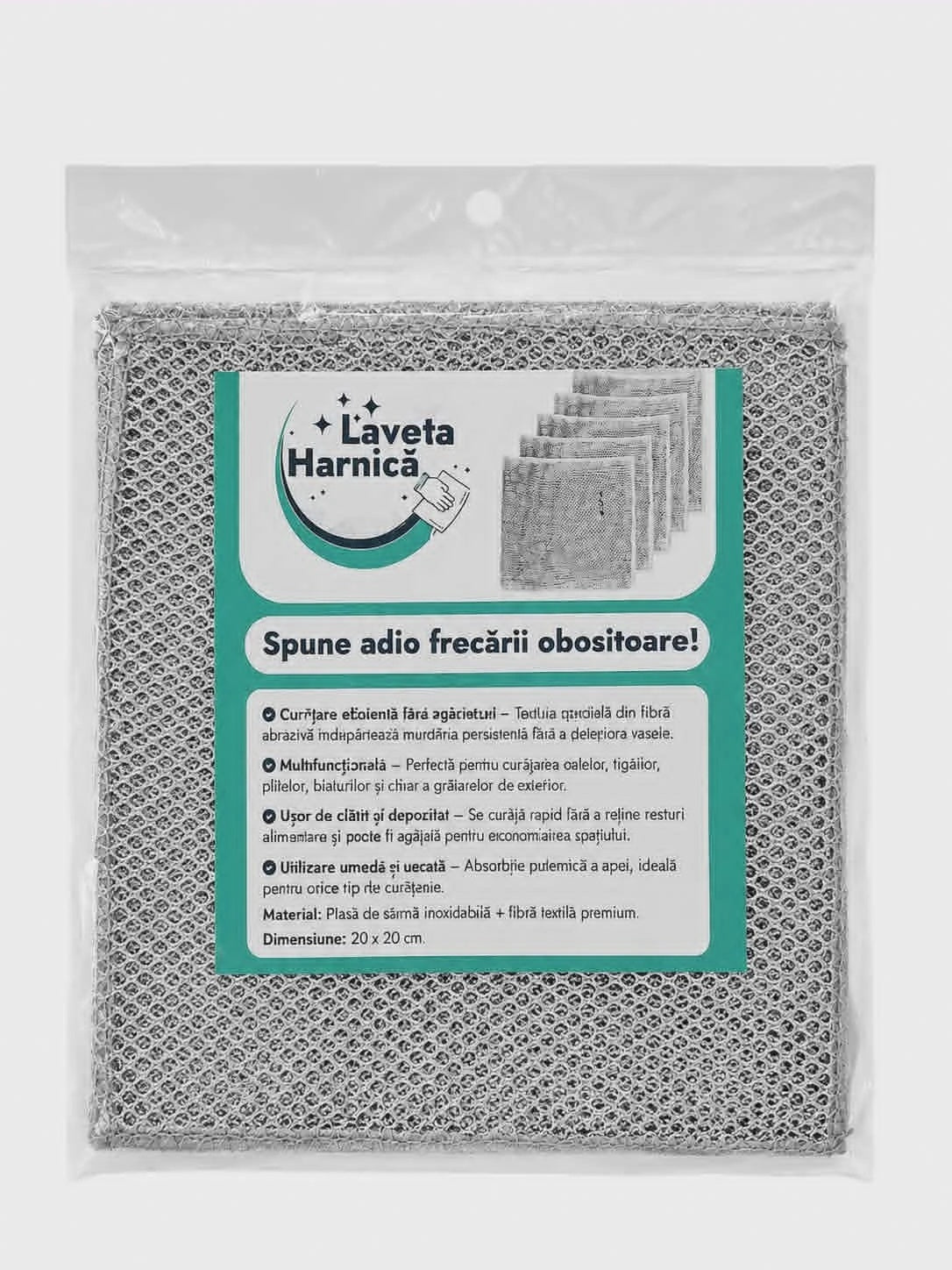 Set de 10 lavete multifuncționale pentru curățenie, 20 x 20 cm, microfibră metalică fără zgâriere ZanaCasei.Ro