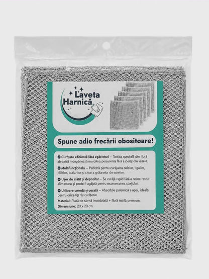 Set de 10 lavete multifuncționale pentru curățenie, 20 x 20 cm, microfibră metalică fără zgâriere ZanaCasei.Ro