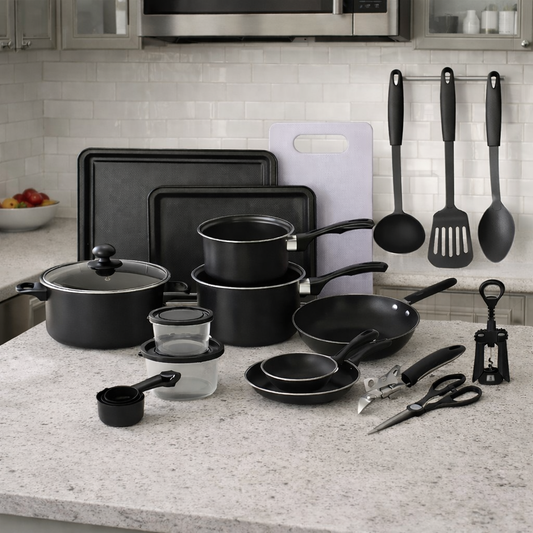 Set Bucătărie 22 Piese – Oale, Tigăi, Wok, Tăvi + Ustensile & Accesorii ZanaCasei.Ro