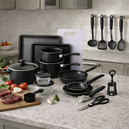 Set Bucătărie 22 Piese – Oale, Tigăi, Wok, Tăvi + Ustensile & Accesorii ZanaCasei.Ro