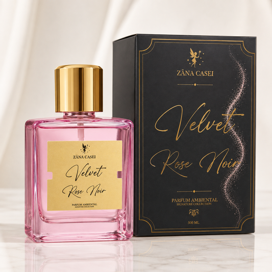 Parfum Ambiental Zâna Casei Velvet, 500 ml, Sticlă Premium, Disponibil în Variantele Rose Noir, Oud și Aura ZanaCasei.Ro