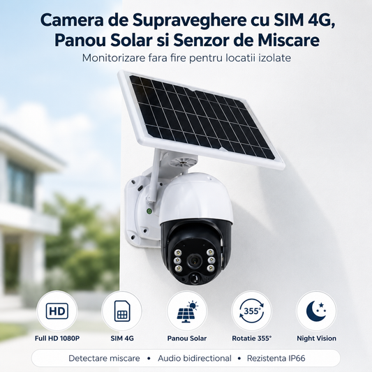 Camera de Supraveghere cu SIM 4G, Panou Solar si Senzor de Miscare ZanaCasei.Ro