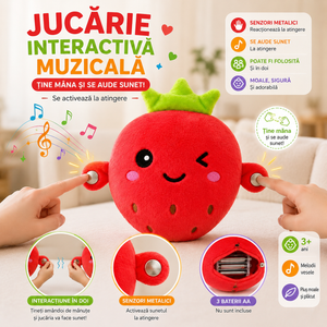 Jucărie Interactivă Muzicală pentru Copii, Model Căpșună, Pluș Moale, Activare prin Apăsare, Melodii Integrate, 22 × 20 × 9,5 cm
