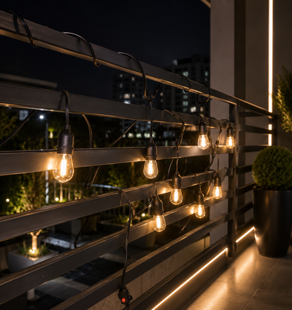 Ghirlandă Decorativă cu Panou Solar 10m – 10 Becuri LED Filament Edison, Solar+USB, IP65, 3000K ZanaCasei.Ro