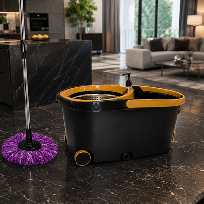 Mop Luxor Zâna Casei® – Set Premium 4 Rezerve, Cuvă Inox, Rotire 360°, Coadă 146cm + Perie ZanaCasei.Ro