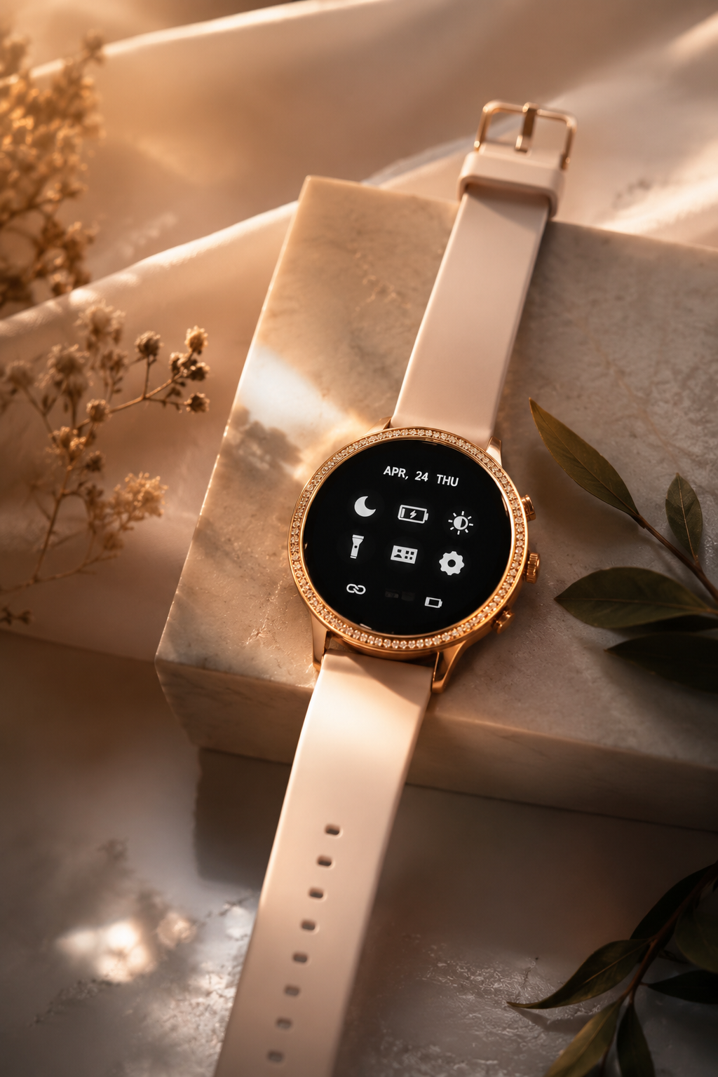 Smartwatch Femei Sunshine Gold 2 Curele Metal+Silicon - 1.39 Inch, Touch, Rotund ZanaCasei.Ro