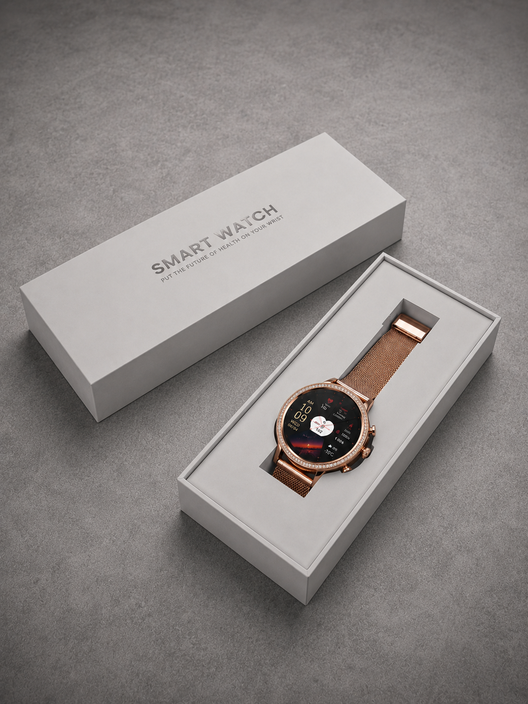Smartwatch Femei Sunshine Gold 2 Curele Metal+Silicon - 1.39 Inch, Touch, Rotund ZanaCasei.Ro