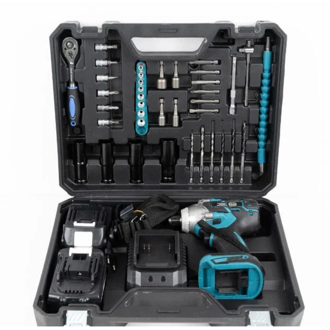 Mașină Profesională de Înșurubat cu Impact 48V – Motor Brushless, 280 Nm, 2 Acumulatori, 43 Accesorii, Valiză Transport — set complet