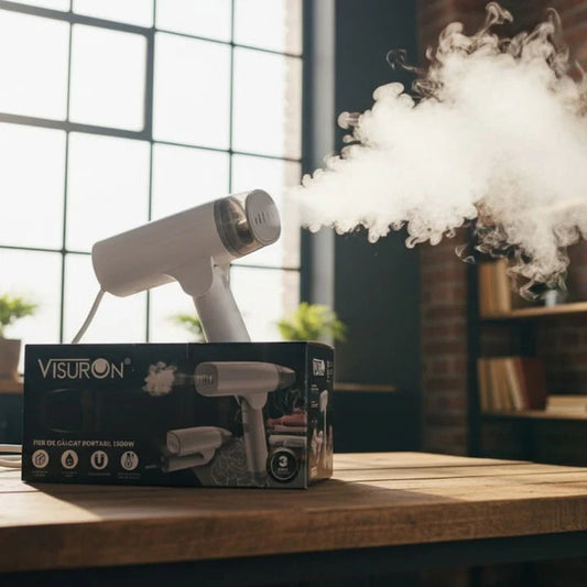 Fier de Călcat cu Abur Portabil VISURON 1500W, Încălzire Rapidă 30s, Pliabil, Compact – Ideal pentru Acasă și Călătorii Zâna Casei