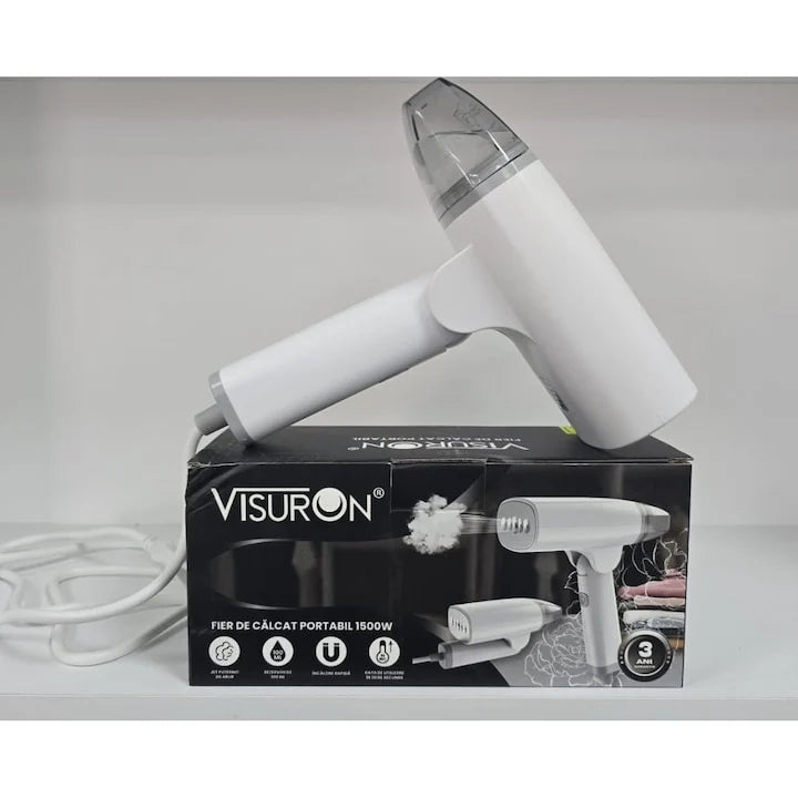 Fier de Călcat cu Abur Portabil VISURON 1500W, Încălzire Rapidă 30s, Pliabil, Compact – Ideal pentru Acasă și Călătorii Zâna Casei