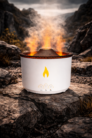 Umidificator cu Aromaterapie – Efect Vulcan & Flacără, LED Inteligent, Rezervor 300 ml