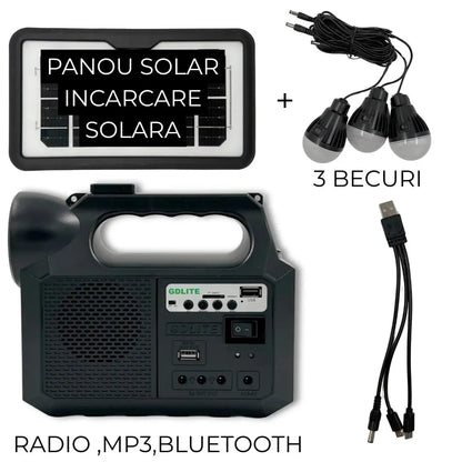 Kit Solar Portabil GDlite – Panou Solar, 3 Becuri, Radio FM Kit Solar Portabil GDlite – Panou Solar, 3 Becuri, Radio FM