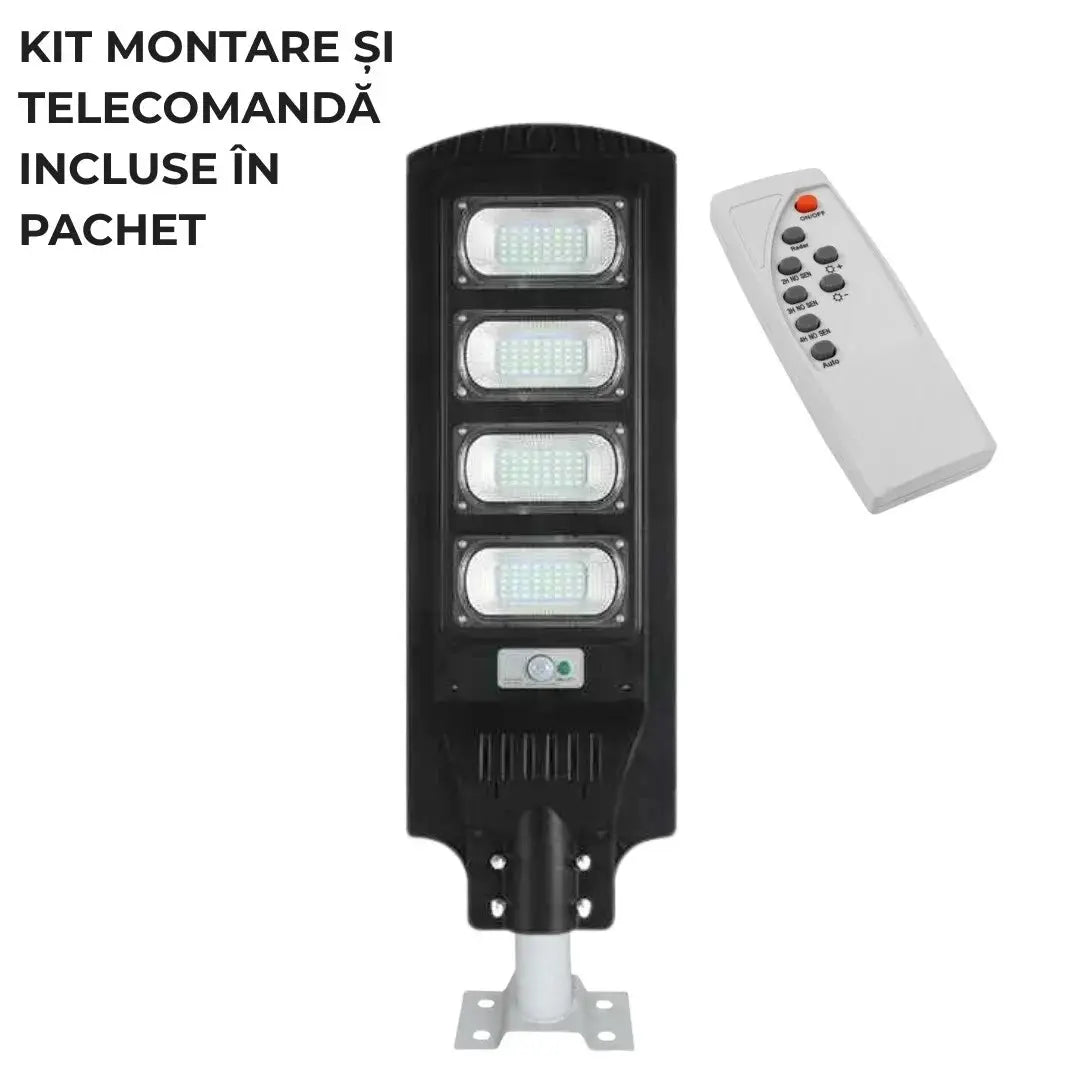 Lampă Stradală Solară JORTAN 4 Module, 480W – Cu Senzor de Mișcare și Telecomandă Zanacasei