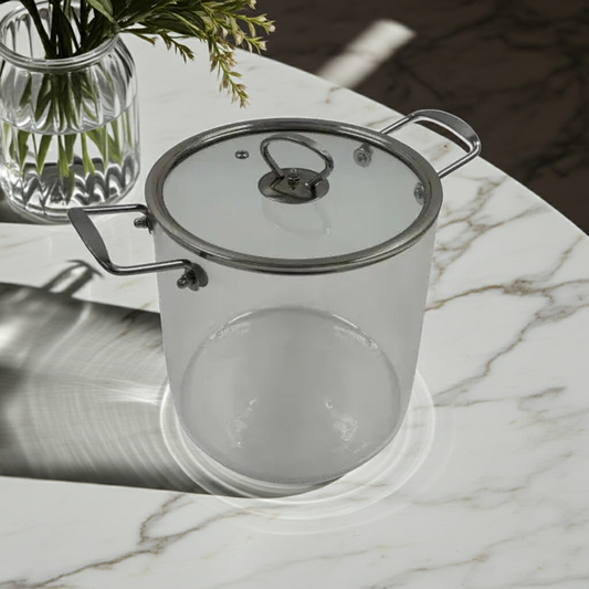 Oală Transparentă din Sticlă Borosilicată 5,5L cu Capac Zâna Casei, Compatibilă cu Aragaz pe Gaz, Plita Electrica Zanacasei