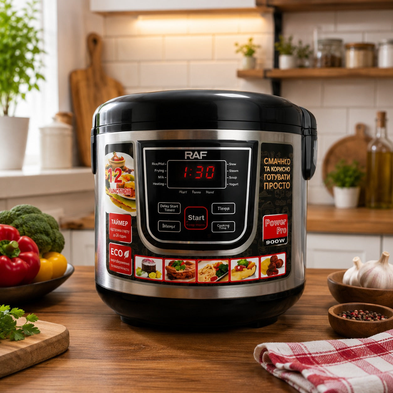 Oală Multifuncțională 6L 900W – 12 Programe, Vas Ceramic ANATOB, Display Digital, Accesorii Incluse ZanaCasei.Ro