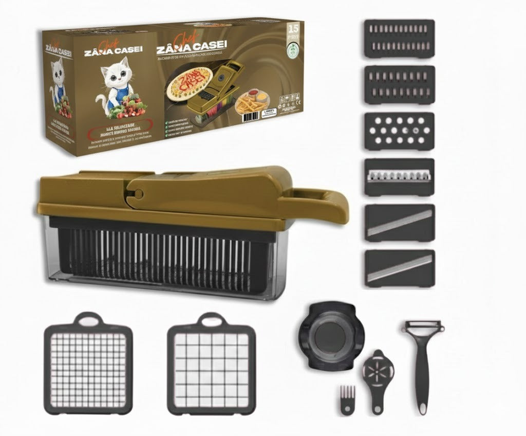 Razatoare multifunctionala legume si fructe 15 in 1, lame inox Zanacasei