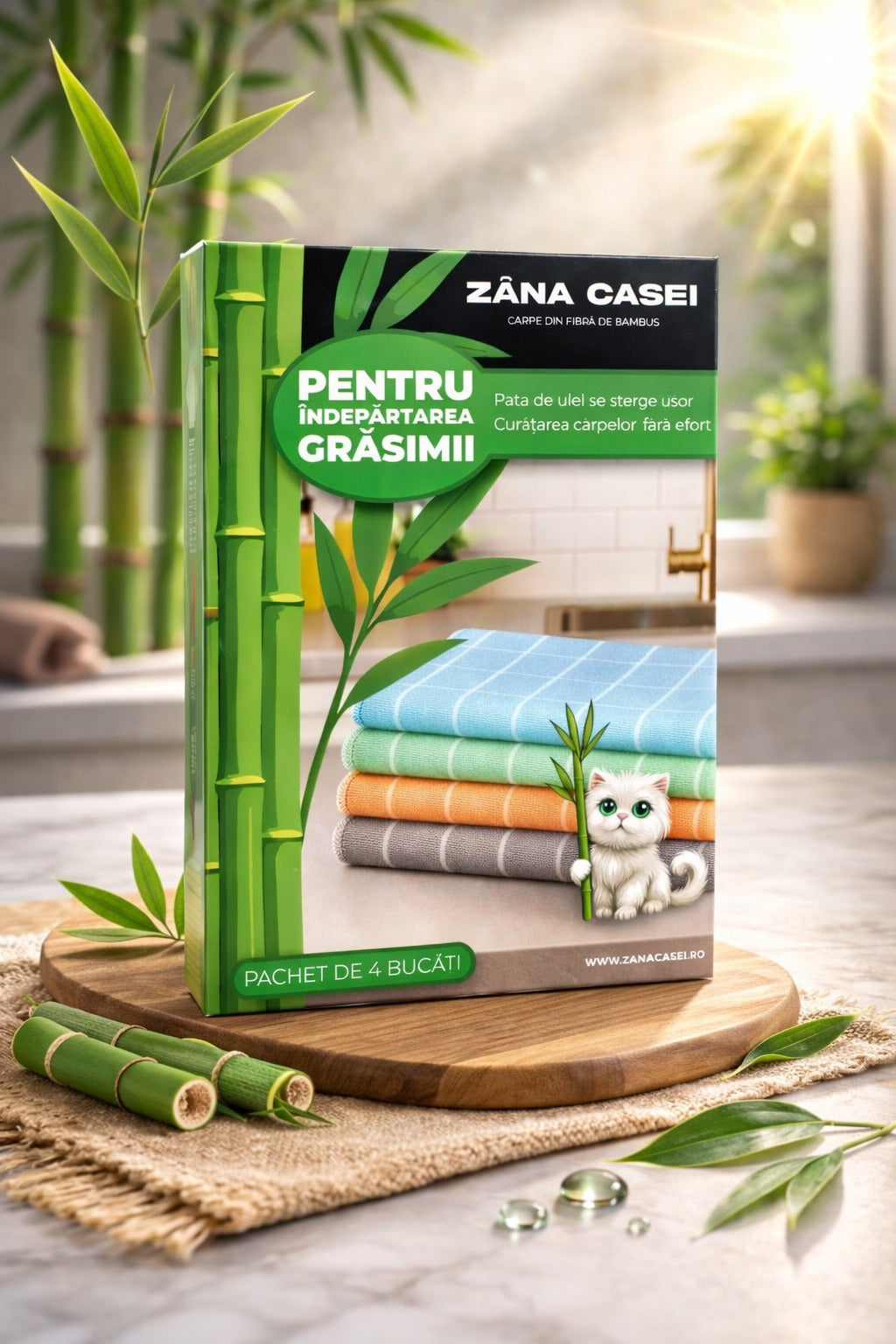 1+1 GRATIS! Set 4 Cârpe Magice din Fibră de Bambus Zâna Casei ZanaCasei.Ro