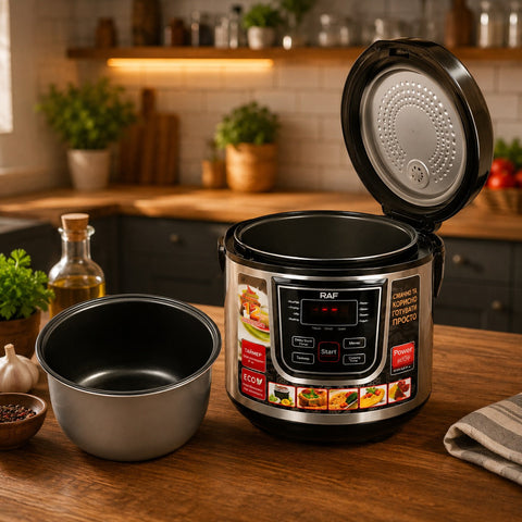 Oală Multifuncțională 6L 900W – 12 Programe, Vas Ceramic, Display Digital, Accesorii Incluse ZanaCasei.Ro