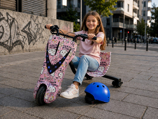 Tricicletă Electrică Copii Hello Kitty cu Drift 360° – 150W, 36V, Bluetooth + Difuzor, Lumini LED, 20 km/h ZanaCasei.Ro
