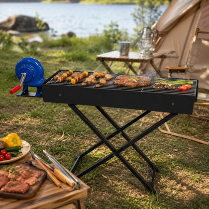 Grătar BBQ portabil cu suflantă de aer, 80 x 25 x 75 cm, grătar compact pe cărbuni pentru exterior ZanaCasei.Ro