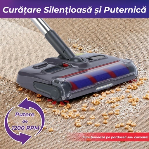 Aspirator Electric Fără Fir cu Perie Auto-Curățare – Ideal pentru Păr de Animale, Podele și Covoare ZanaCasei.Ro