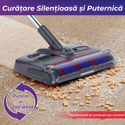 Aspirator Electric Fără Fir cu Perie Auto-Curățare – Ideal pentru Păr de Animale, Podele și Covoare ZanaCasei.Ro