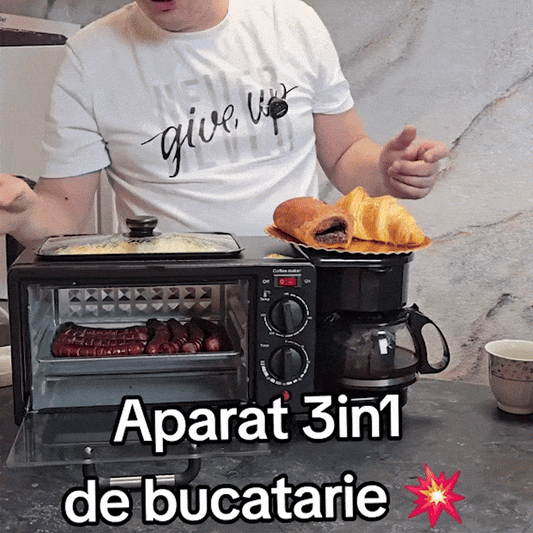 Aparat Multifuncțional pentru Mic Dejun 3-în-1: Cuptor, Cafetieră și Grill ZanaCasei.Ro