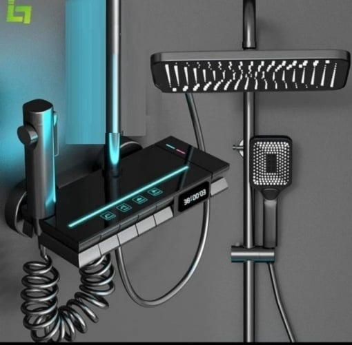 Coloană de Duș Premium – Ploaie Relaxantă, Termostat Inteligent, LED, Rotire 360°, 4 Jeturi de Apă ZanaCasei.Ro
