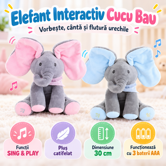 Elefant Interactiv Cucu Bau - roz și albastru, SING & PLAY