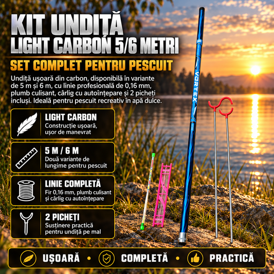 Kit Undiță Light Carbon 5/6 metri – set complet pentru pescuit