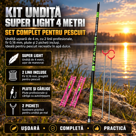 Kit Undiță Super Light 4 metri – set complet pentru pescuit
