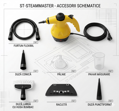 Kit Aparat de Curățare cu Abur 1200W – Igienizare Fără Chimicale, 3 Bari, Accesorii Incluse ZanaCasei.Ro
