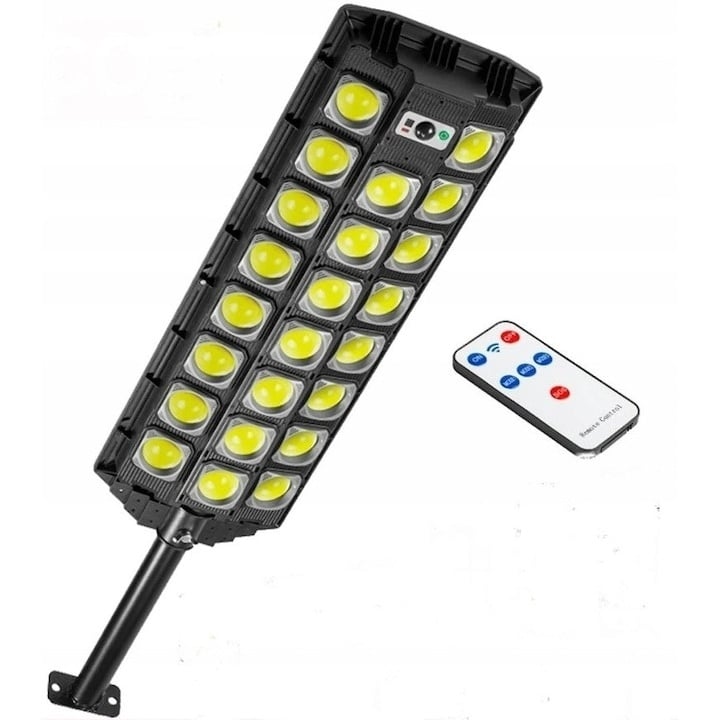Lampă Solară Stradală cu 23 LED-uri COB, Senzor de Mișcare, Telecomandă și Protecție IP65 – Negru ZanaCasei.Ro