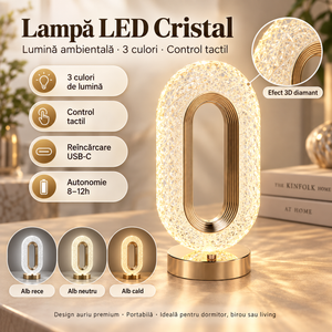 Lampă LED Cristal, Lumina Ambientală 3 Culori