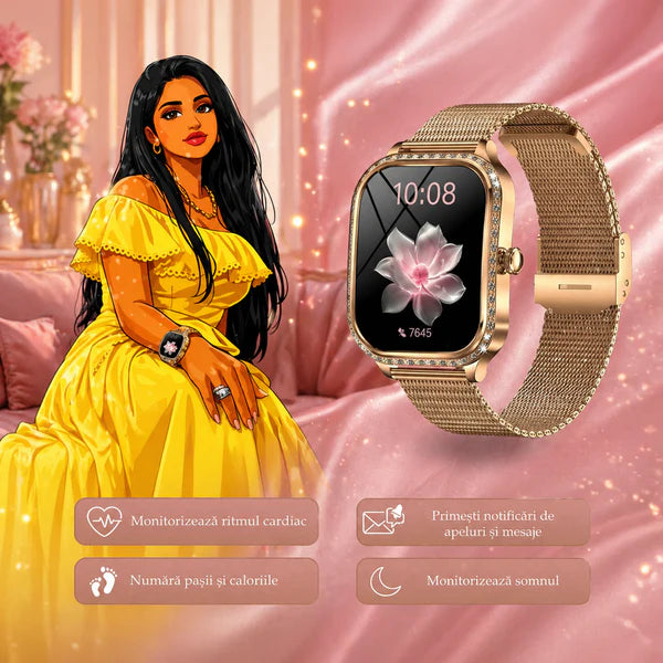 Smartwatch pentru Dama Ecran FULL HD 1.75”, Dual-Core, Încărcare Magnetica