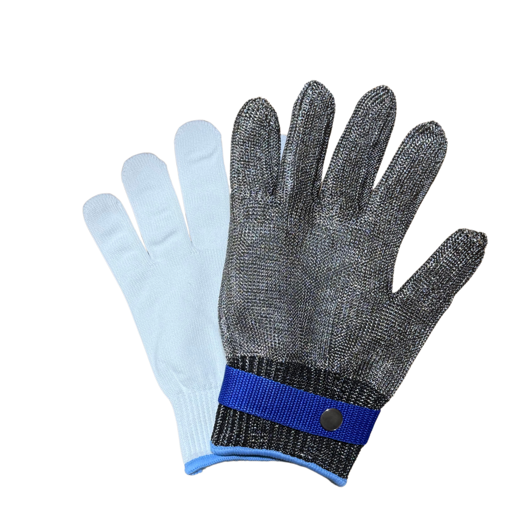 Set profesional pentru transare carne si oase ZanaCasei – Fierastrau inox 45 cm + Manusa anti-taiere + Cutit aventura Full Tang, teaca inclusa ZanaCasei.Ro