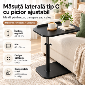 Măsuța laterală tip C livrată – blat dreptunghiular negru