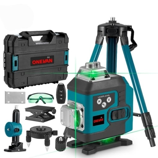 Nivela Laser Profesională 3D, 16 Linii Verzi, cu 2 Baterii – Precizie și Performanță! 🔧📐 ZanaCasei.Ro