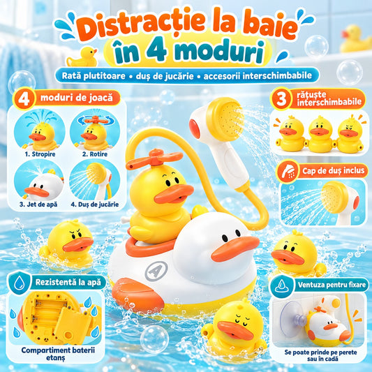 Distracție la baie în 4 moduri - stropire, rotire, jet de apă, duș de jucărie